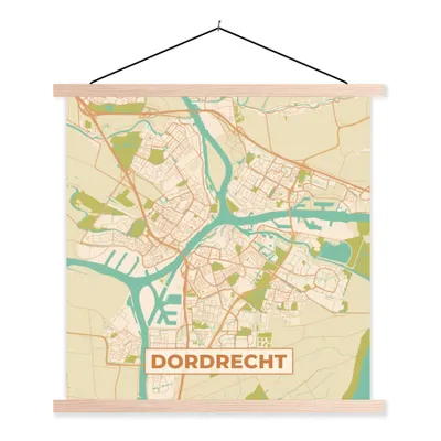 Obrázek produktu pro MuchoWow® Textilní plakát - Mapa - Dordrecht - Vintage - 90x90cm - S hnědými lamelami