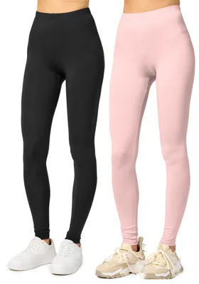 Image de Lot de 2 leggings longs en viscose pour femme Merry Style MS10-143 (noir/rose poudré, M)