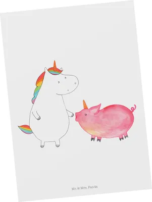 Produktbild von Mr. & Mrs. Panda Postkarte Einhorn Schwein - Weiß - Geschenk, Fotokarte, Unicorn, Schweinchen, Ansichtskarten, Postkarten, Freundin, Ansichtskarte, Grußkarte, Einhörner