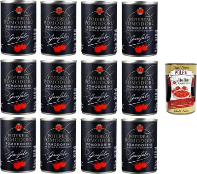 Produktbild von Garofalo Potere al Pomodoro-Pomodorini,Kirschtomaten in Tomatensaft 12x400gr + Italian Gourmet polpa 400g