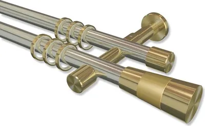 Produktbild von Interdeco Gardinenstange, Vorhangstange Edelstahl-Optik / Messing-Optik Modell Prestige Tanara, 20 mm Ø 2-läufig, 160 cm