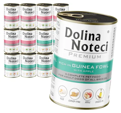Zdjęcie produktu dla Dolina Noteci Premium 12x400g Bogata w Cielęcinę z Groszkiem i Perliczkę z Jabłkiem Mokra Karma Dla Psa