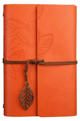 Image de Cahier en cuir synthétique vintage, étiquette orange, format 130x185 mm, rechargeable, pages vierges