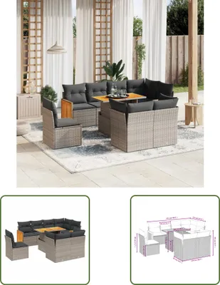 Produktbild von The Living Store 9-tlg. Garten-Sofagarnitur mit Kissen Grau Poly Rattan