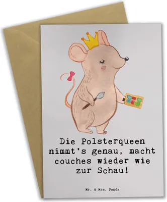 Produktbild von Mr. & Mrs. Panda valentinstagskarte Polsterei Präzision - Grau Pastell - Geschenk, Geschenke mit Herz, einladungskarten, personalisierte, Beruf, Grußkarte, Grußkarten