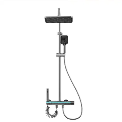 Produktbild von Duschsystem mit Überkopfbrause, Handbrause, verdecktem Wannenauslauf und Hochdruck-Reinigungsbrause Grau /WZZNHS/