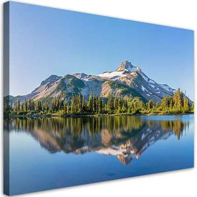 Produktbild von Leinwandbild Wald Berge Seenlandschaft 60x40 Feeby Blau bild für die wand bereit zum aufhängen