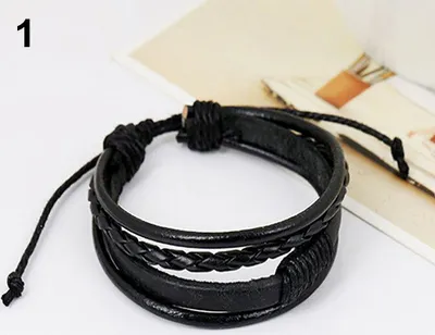 Produktbild von Uni Vintage Retro mehrschichtiges geflochtenes Kunstleder-Armband-Schwarz