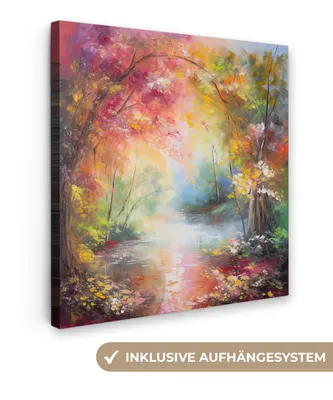 Produktbild von MuchoWow® - Leinwandbilder - Landschaft - Ölgemälde - Farbenfroh - Natur, Wandbild, Wanddeko Bilder Wohnzimmer, 20x20 cm