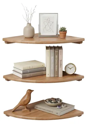 Produktbild von Relaxdays Eckregal, HxBxT: 3 x 35 x 35 cm, Walnussholz, Wohnzimmer, Deko, Traglast: 5 kg, Bücherregal hängend, natur