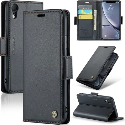 Produktbild von iPhone XR Hülle, Leder Brieftasche Kartenfach Schutzhülle mit Standfunktion für iPhone XR Schwarz