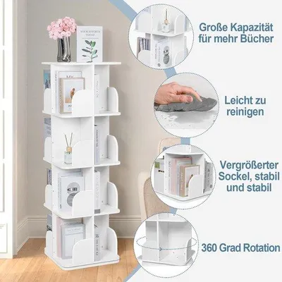 Produktbild von Famanu Bücherregal 4 Etagen - Drehbar 360 Grad - Aufbewahrung für Bücher, CDs und DVDs