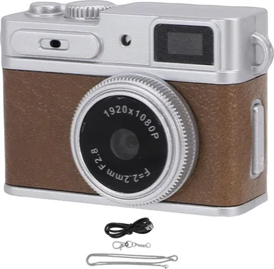 Image de Porte-clés Appareil photo numérique 1080P FHD Tiny Pocket Video Écran 0,96 pouces Vintage Enregistreur portable Marron