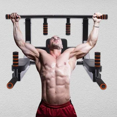 Productafbeelding van Wandmontage Fitness Bar - Optrekstang - Kracht Training - Multigrip Ontwerp - 95 x 77 cm - Zwart