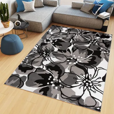 Produktbild von Tapiso Teppich MAYA Modern Creme Grau Schwarz Schlafzimmer 200 x 200 cm