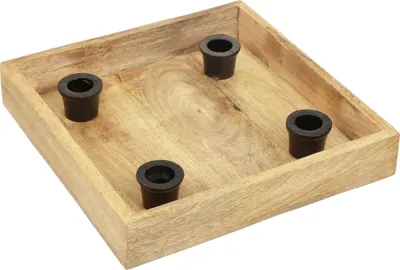 Produktbild von Kerzentablett Holz Tablett mit Stabkerzenhalter Natur Adventskranz Weihnachtsdeko 24,5cm