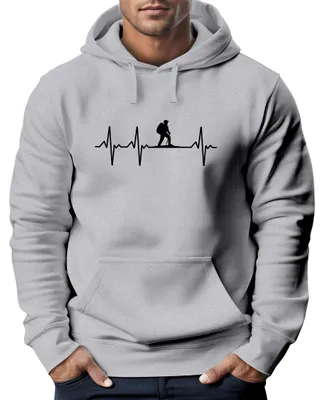 Produktbild von Hoodie Herren Print Wanderer Herzschlag Outdoor Natur Motiv Kapuzen-Pullover Männer Fashion Streetstyle Neverless® grau S