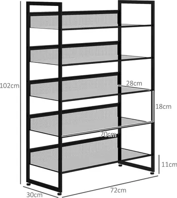 Obrázek produktu pro Botník, Botník S 5 Úrovněmi, Botník Pro Max. 15 Párů Bot, Organizér Na Boty S Madlem Pro Vchod, Ložnice, Ocel, 72 X 30 X 102 Cm, Černá.