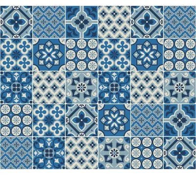 Image de Autocollants muraux imitation carrelage pour la cuisine et la salle de bain – 30 autocollants Josepina Azulejos – 30 autocollants de 20 x 20 cm