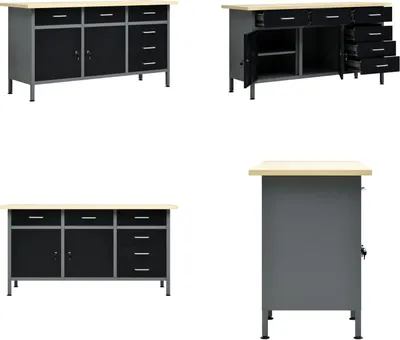 Image de vidaXL Table de travail noire 160 x 60 x 85 cm Acier - Etabli - Etablis - Table de travail