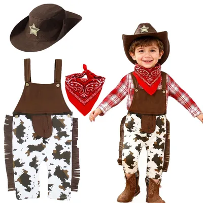 Immagine prodotto di Costume da cowboy per bambini, completo di sciarpa e cappello, taglia 6-12 mesi, costume di Halloween per neonati
