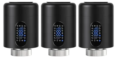 Obrázek produktu pro Vigevee Chytrý termostat pro radiátory, WiFi, ovládání přes aplikaci, kompatibilní s platformami Smart Life/Tuya, 7 adaptérů, černý, balení 3 kusů