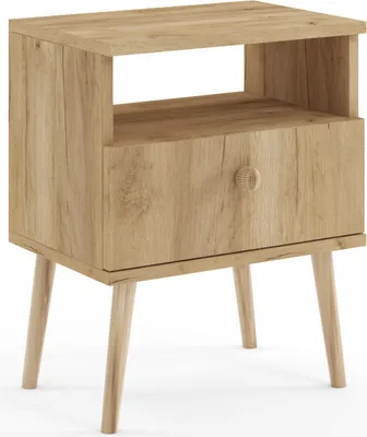 Obrázek produktu pro BETTSO Noční stolek Noční stolek Noční komoda Noční skříňka Bukové nohy 1 zásuvka Úložný prostor 44 x 55,5 cm do ložnice IKON Zlatý dub