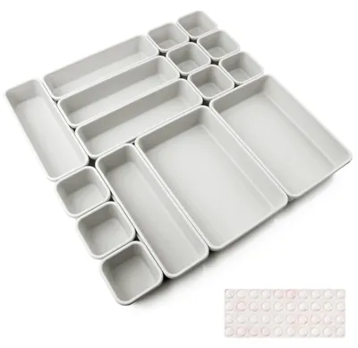 Schubladen-Organizer 16-teilig, hellgrau, mit Antirutsch-Pads