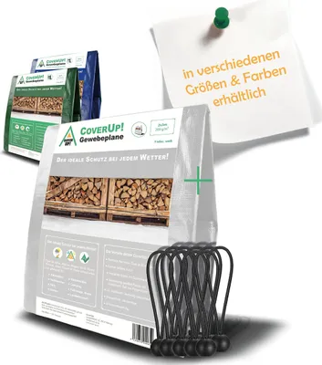 Produktbild von CoverUp! Abdeckplane Wasserdicht (2x3m), 200g/m² Gewebeplane mit ösen - Plane Wasserdicht mit Verstärkte Gummiecken - UV-Schutz für Gartenplane, Bodenplane, Bauplane inkl. 10 Planenspanner, Weiß 2x3