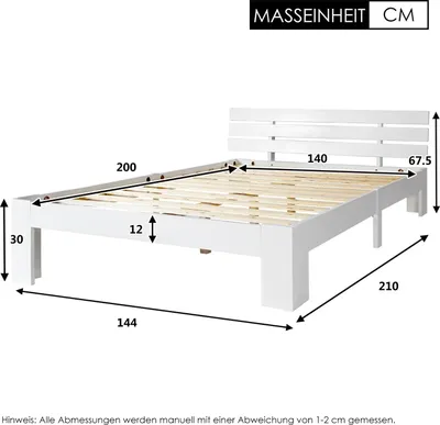 Zdjęcie produktu dla Łóżko podwójne – 140 x 200 cm B – lite drewno – z listwami – do samodzielnego montażu – stabilna konstrukcja ramy – kolor bordowy