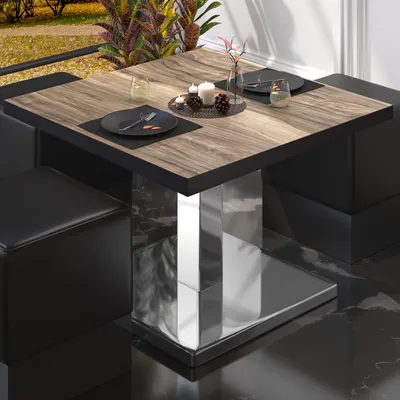 Produktbild von BM | Bistro Loungetisch | B:T:H 70 x 70 x 41 cm | Sheesham / Edelstahl | Bistro Tisch Loungetisch