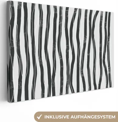Produktbild von OneMillionCanvasses® - Leinwandbilder - 150x100 cm, Kunst - Abstrakt - Linien - Schwarz - Weiß, Wandbilder Kunstdruck Wanddekoration - Foto auf Leinwand - Gemälde auf Holzrahmen