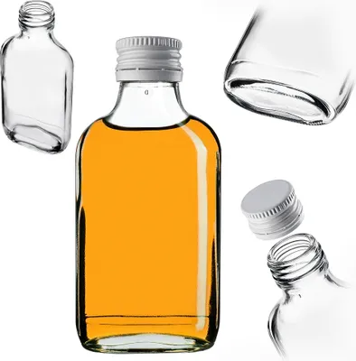 Zdjęcie produktu dla Kolba biodrowa KADAX 100ml, 10 sztuk, małe szklane butelki z zakrętką, kolby, puste butelki do napełniania, mini butelki na likier, butelki na sznapsa, białe