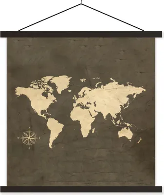 Produktbild von MuchoWow® Textilposter Weltkarte - Vintage - Windrose 120x120 cm mit schwarzem Rahmen - Aufhängungsset