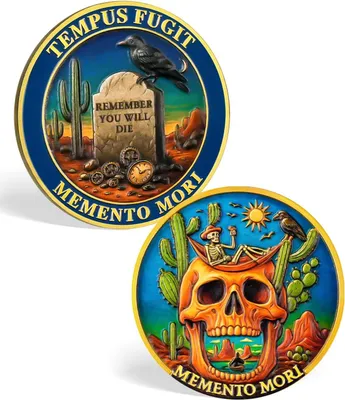 Productafbeelding van Memento mori coin - Desert skull memento vivere coin - Carpe diem stoic EDC challenge coin