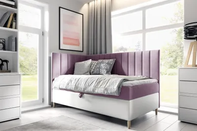 Produktbild von Boxspringbett Gästebett Kinderbett HELVI Nr.3 80x200cm Weiss-Rosa Seite Links