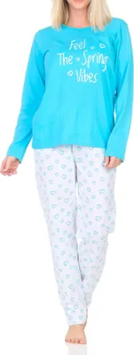 Produktbild von Normann Damen Schlafanzug langarm, Pyjama Hose in Herz Optik ; hellblau , 40