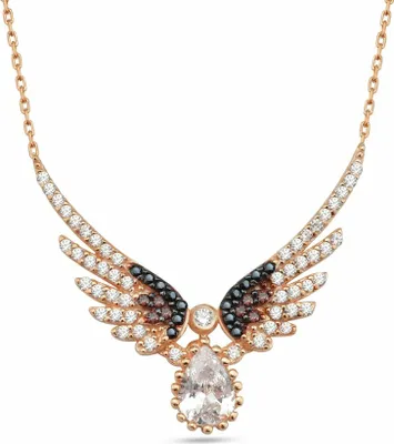 Produktbild von Dkeniz Anhänger mit Kette 925 Sterling Silber rot vergoldet Zirkonia Engel Silberkette