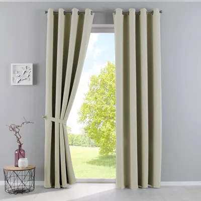 Produktbild von Vorhänge Blickdicht »NewYork« Beige HxB 245x140 cm 2er-Pack Thermo-Gardinen Verdunkelungsvorhang Blackout Ösen schalldämmend UV-Schutz Raffhalter, 201920600-2
