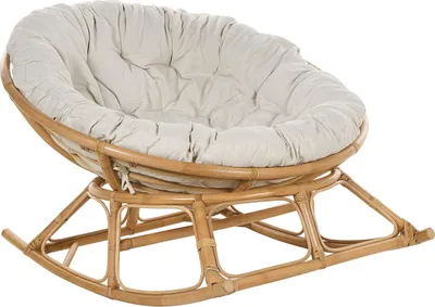 Produktbild von BELIANI Schaukelstuhl Natur / Beige aus Rattan mit Kissen Boho Stil Indoor Outdoor