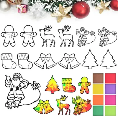 Productafbeelding van QIURUYUE Set van 12 kerstdecoraties voor kinderen, raamstickers