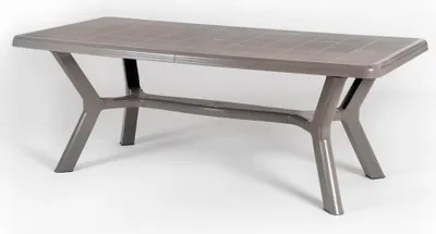 Immagine prodotto di Tavolo rettangolare da esterno 200x95 cm in polipropilene con gambe incrociate, struttura rinforzata in metallo e apertura per ombrellone - SAMUEL - Beige