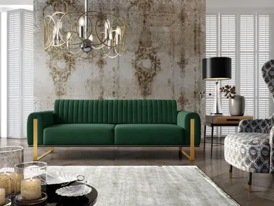 Produktbild von Sofa Designersofa VALERIE 3-Sitzer in Stoff Elisa Velvet Flaschengrün