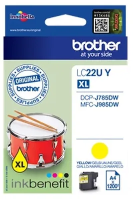 Zdjęcie produktu dla Brother LC22UY, Wysoka (XL) wydajność, Żółty, Tusz na bazie pigmentu, 1 szt., 1200 stron(y), Jednopak