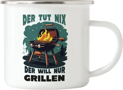 Produktbild von Der tut Nix der will nur Grillen Emaille Tasse Papa Vater Opa BBQ Geschenk Grillmeister
