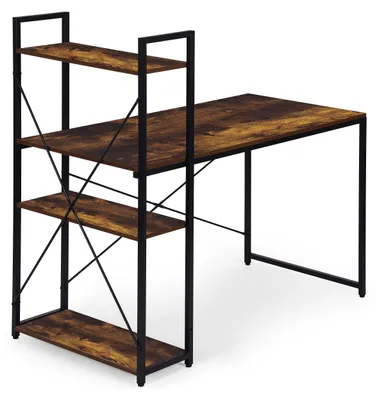 Productafbeelding van ModernHome TH-SD-7-16 Computerbureau, 120x60 cm, met een boekenrek met drie planken, loft-stijl, donkerbruin