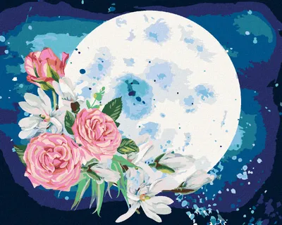 Produktbild von Zuty - Malen nach Zahlen - KOMPOSITION MIT DEM MOND UND EINEM MAGNOLIENSTRAUSS, 40x50 cm, mit Keilrahmen (bereits gespannt)