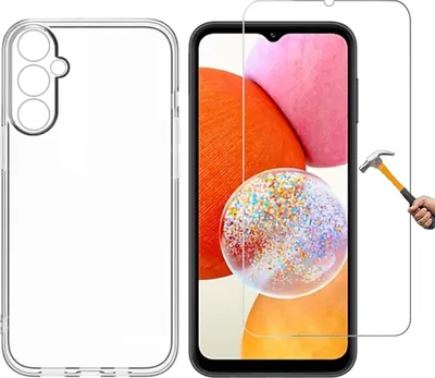 Produktbild von 2in1 Set kompatibel mit Samsung Galaxy A14 Silikon Case und Panzerglas Schutzhülle TPU Hülle transparent Flexibel Cover Handyhülle Glasfolie 9H Härte Schutzfolie Handyschutz Schutzglas