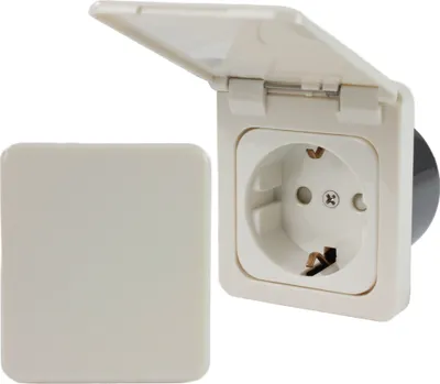 Produktbild von C-Line Presto Inprojal CBE Steckdose Schuko + Klappdeckel + Isodose 220 / 230 Volt weiß
