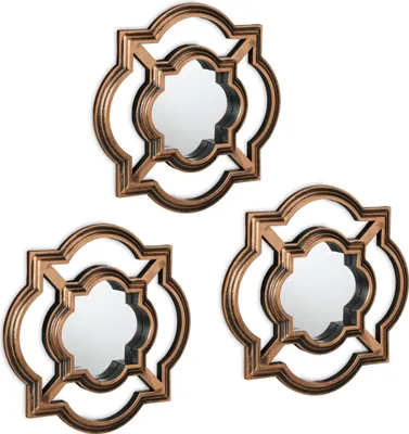 Produktbild von Relaxdays Spiegel 3er Set, Zierspiegel Vintage, HxB: 25,5 x 25,5 cm, Wohnzimmer, Schlafzimmer, Dekospiegel, gold-schwarz